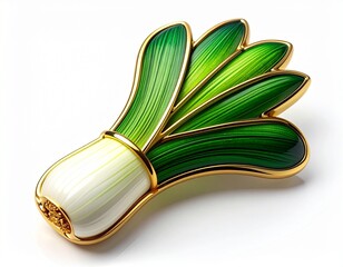 Exquisite Enamel and Gold Leek Brooch - A Culinary-Inspired Fashion Statement.