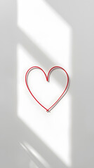 Minimalism of Love: Red String in a Heart Shape on White.