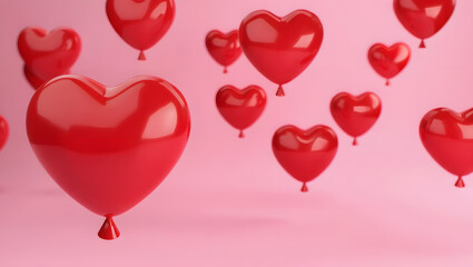 Surreal Valentine: Red Glossy Hearts in the Air.