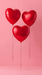 Surreal Valentine: Red Glossy Hearts in the Air.
