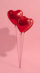 Surreal Valentine: Red Glossy Hearts in the Air.
