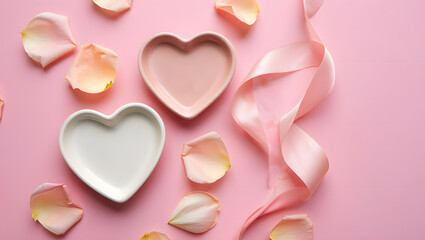 Valentine's Day: Soft Flat Lay with Candies and Ceramic Decor.