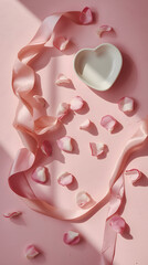 Valentine's Day: Soft Flat Lay with Candies and Ceramic Decor.