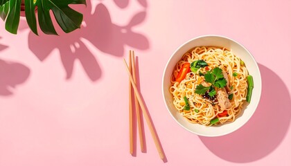 flat lay spicy noodle soup