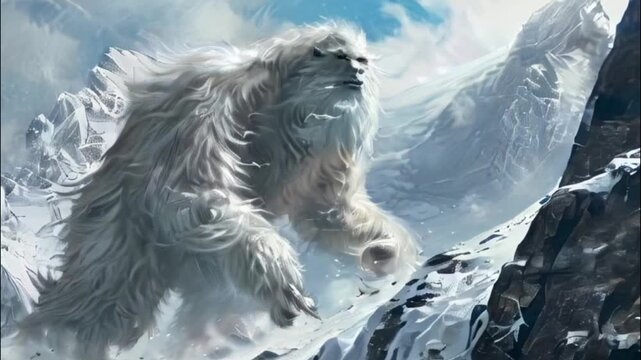 Huge fantasy hairy yeti character in beautiful outdoor background