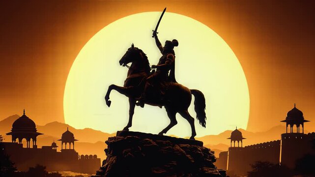Chhatrapati Shivaji Maharaj Statue Silhouette Sunset Background