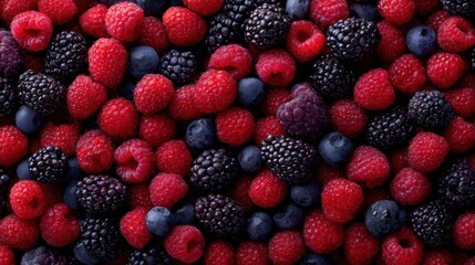 A vibrant assortment of fresh raspberries and blackberries, perfect for healthy recipes and summer desserts.