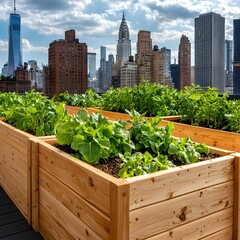 Obraz premium Elevated Garden on a New York City Rooftop with Skyline Views