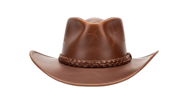 Brown leather cowboy hat isolated PNG, traditional western headwear for rancher or rodeo fashion on transparent background