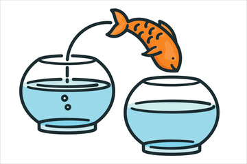 Goldfish jumping from one fish bowl into another
