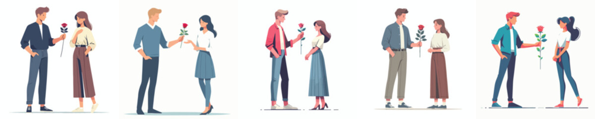 vector of a couple standing giving roses on Valentine's Day