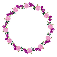 Cornice floreale circolare con peonie rosa e fiori lilla, illustrazione vettoriale © sommaria
