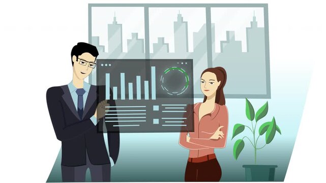 Man and Woman Discussing Project &ndash; Business Illustration Loop Animation