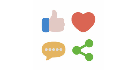 Cartoon 3D like love comment share button icon set