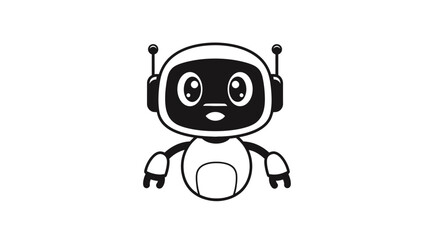 Fototapeta premium A cute, simple, black and white cartoon robot character with antennae and large eyes.
