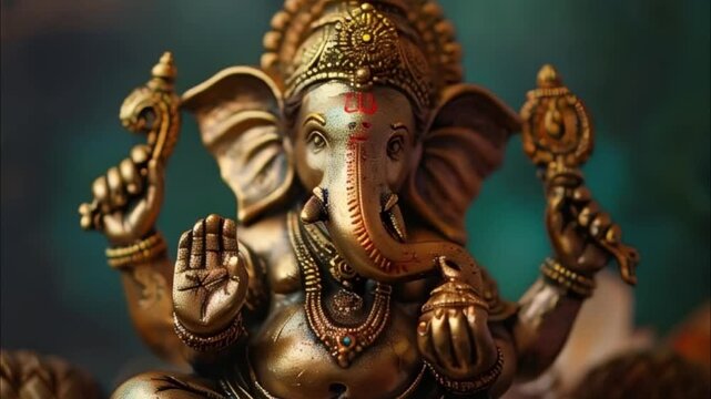 Bright holiday composition for happy Ganesh Chaturthi, abstract vivid composition consists of fictional unreal fantastic vision on background