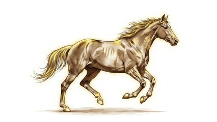 Running horse illustration, dynamic equine artwork isolated on white background with copy space