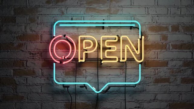 Bright Neon OPEN Sign, business availability concept