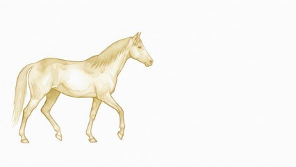 Horse drawing, hand-drawn watercolor sketch with ample copy space on white background