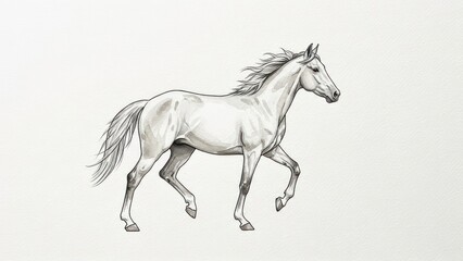 Horse drawing sketch, elegant black and white illustration with copy space