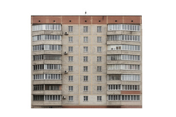 Nine-storey panel apartment building is isolated.