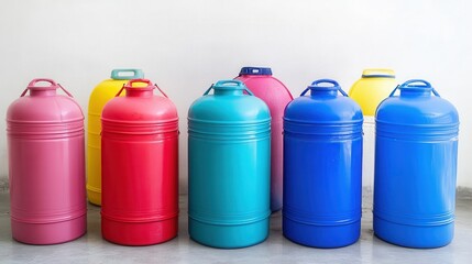 Colorful Plastic Containers for Water Collection Displayed