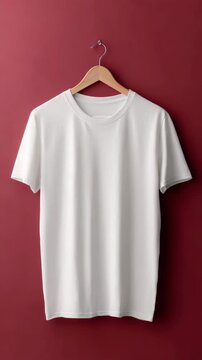 Minimalist Blank White Cotton T-shirt on Wooden Hanger - Apparel Mockup Template