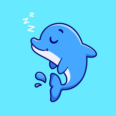 Obraz premium Cute Dolphin Fish Sleeping Cartoon