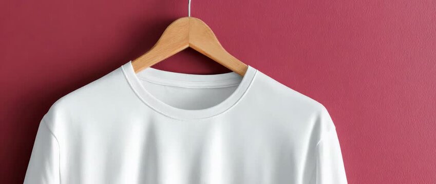 Minimalist Blank White Cotton T-shirt on Wooden Hanger - Apparel Mockup Template