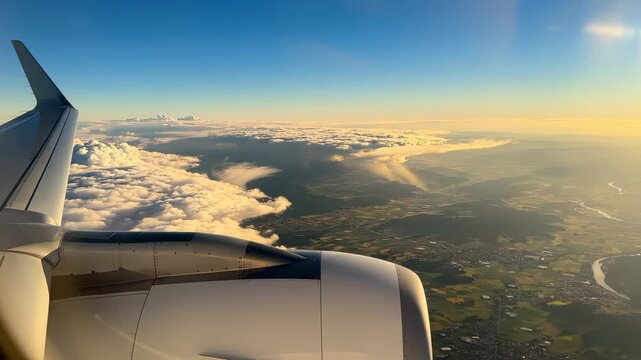Airliner wing view from airplane window