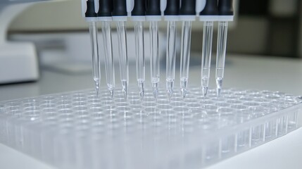Close Up of a Multi Channel Pipette Dispensing Liquid