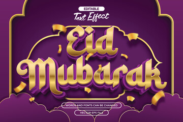 3d Eid mubarak editable text effect with gold texture