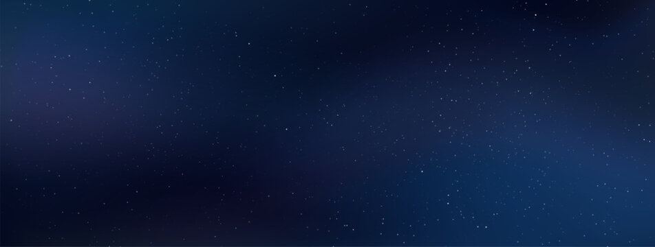 Starry night sky with glowing stars. Milky way galaxy starlight, outer space, Universe with shining sparkles, abstract cosmos dark blue vector background. Magic fantasy constellations