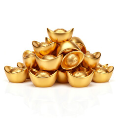 Stack of Chinese Gold Ingots Isolated on White Background Symbol of Wealth and Prosperity