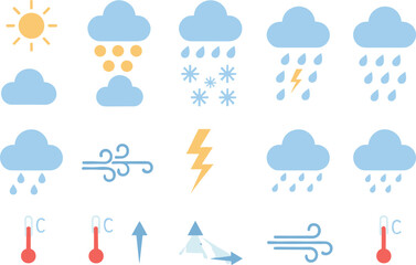 Vector Illustration Set of Weather Forecast Symbols, Meteorological Data, and Temperature IconsVector Illustration Set of Weather Forecast Symbols, Meteorological Data, and Temperature Icons