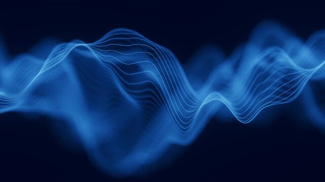 Audio blue waveform digital motion loop background. Abstract music waves equalizer. Futuristic sound wave visualization. AI synthetic voice technology. Tune print. Distorted frequencies.