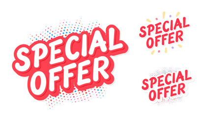 Special Offer vector red lettering sticker set