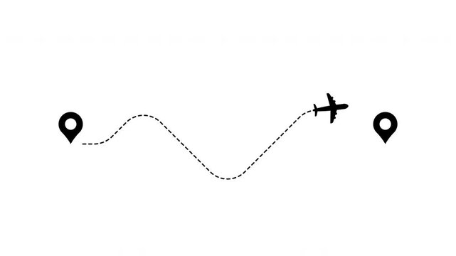 Travel on airplane flight route with start point for navigation, battlefield, and direction 4k video