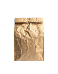 A wrinkled brown paper lunch bag centered against a solid black background.