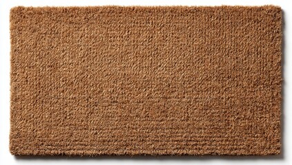 Fototapeta premium A rectangular brown doormat seen from above is textured with a slightly ridged border and a natural, unbranded appearance