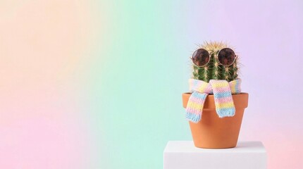 Cool cactus with sunglasses and a scarf.