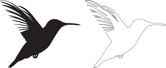 Fototapeta premium Black and white hummingbird silhouettes in flight