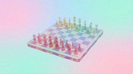 Holographic chess set on a reflective board.