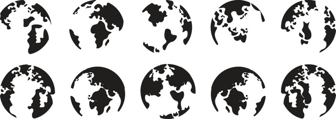 Globe icon set. World map in globe shape. Planet earth symbol collection. 
