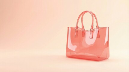Red translucent tote bag on a peach background.