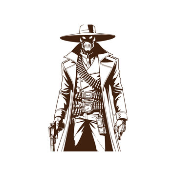 Mysterious gunslinger with skull mask and trench coat