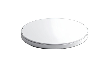 Sleek, white, circular electronic device or platform isolated on a black background.