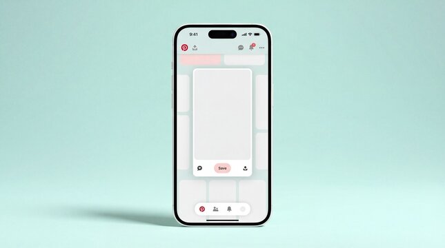 Smartphone with Pinterest app on screen against minimalist background