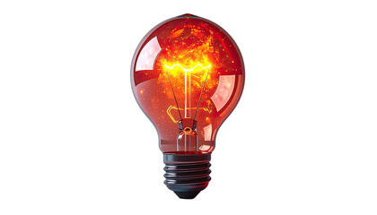 A vividly glowing red incandescent light bulb burns brightly against a stark black background.