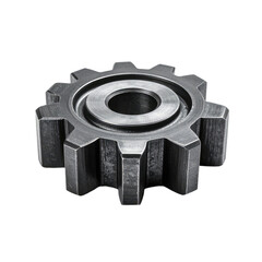 Close-up studio shot of a single metal gear component against a black background.